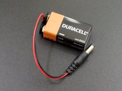 9-Volt Battery to DC Plug Adapter Cable with Battery Installed