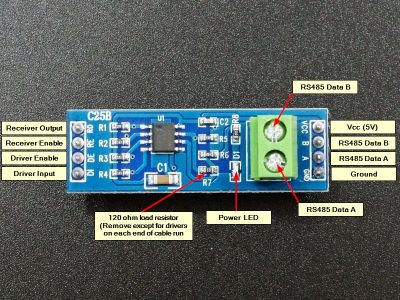 MAX485 RS-485 Interface Module - Connections