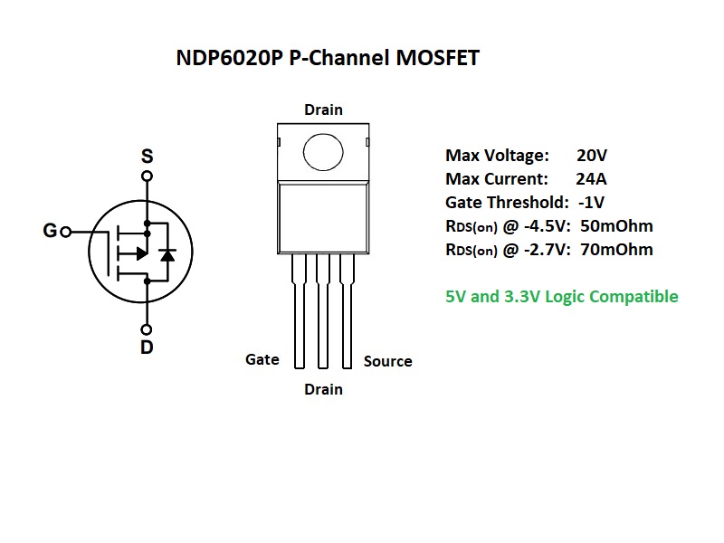 On Semiconductor NDP6020P P-Channel MOSFET 20 V 24 a 3-Pin TO-220