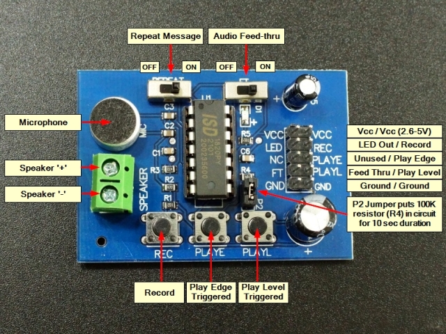 ISD1820 Voice Record and Playback Module - Connections 640