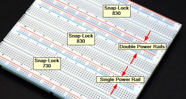 Solderless Breadboard Snap Lock 830 and 730 Power Rails