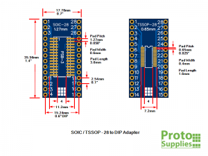 PSB-3 SOIC TSSOP 28-Pin Adapter Dimensions