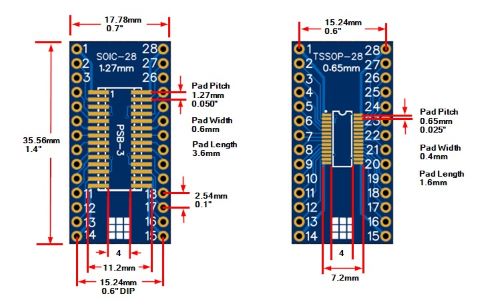 PSB-3 SOIC TSSOP 28-Pin Adapter Dimensions - Small