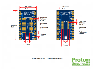 PSB-4 SOIC TSSOP 24-Pin Adapter Dimensions