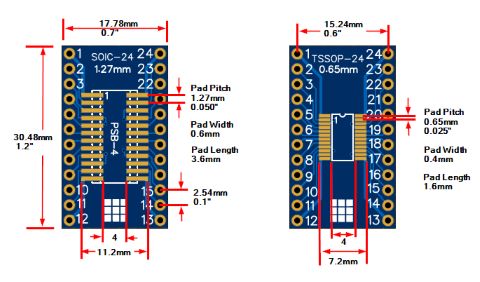 PSB-4 SOIC TSSOP 24-Pin Adapter Dimensions - Small