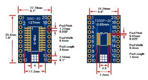 PSB-5 SOIC TSSOP 20-Pin Adapter Dimensions - Small