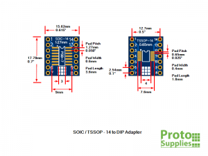 PSB-7 SOIC TSSOP 14-Pin Adapter Dimensions