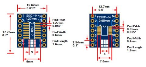 PSB-7 SOIC TSSOP 14-Pin Adapter Dimensions - Small