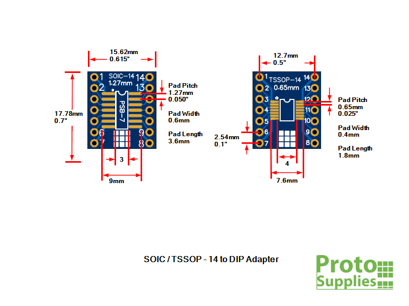 5Pcs SO/SOP/SOIC/SSOP/QYSOP/MSOP14 to DIP 14 Adapter PCB Board Converte HI