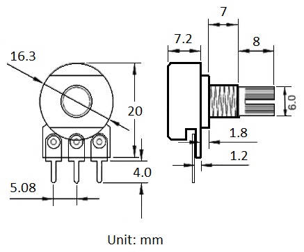 Potentiometer Single Turn Panel Mount - Dimensions