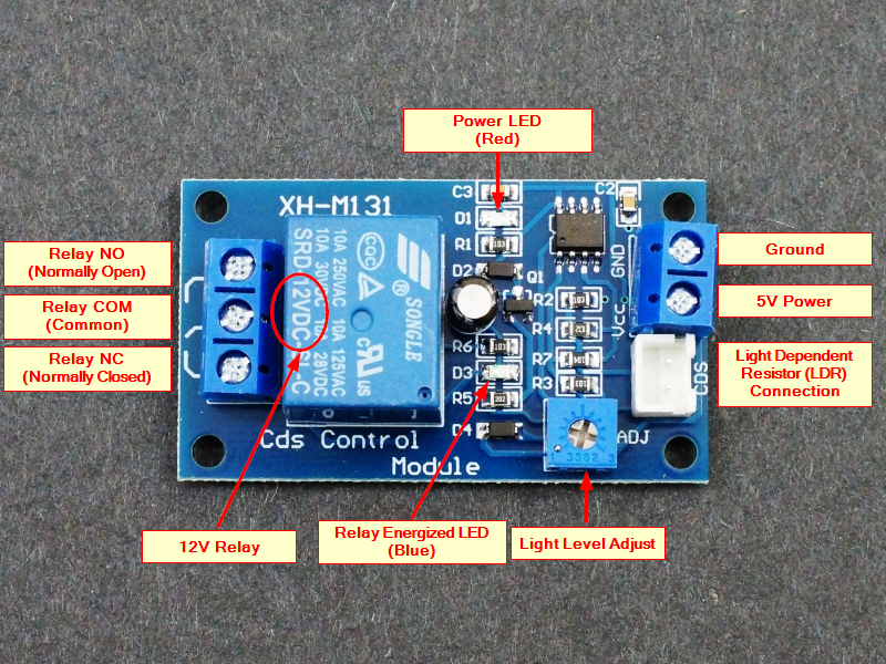 Light detect sensor 12V photoresistor relay module mit timmer light control 