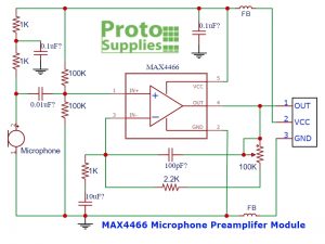 MAX4466 MIcrophone Preamplifier Module Schematic