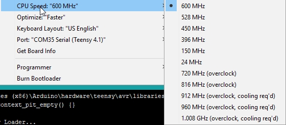 Teensy CPU Speed Selection