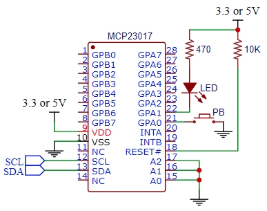 MCP23017 Switch and LED Circuit