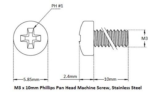 M3 X 10 Pan Head Phillips Machine Screw Dimensions
