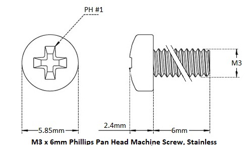M3 X 6 Pan Head Phillips Machine Screw Dimensions