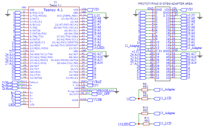 Prototyping System for Teensy 4.1 Teensy 4.1 and Adapter Schematic