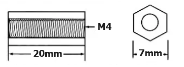 Nylon Hex Threaded F-F Standoff M4x20 Dimensions