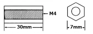 Nylon Hex Threaded F-F Standoff M4x30 Dimensions
